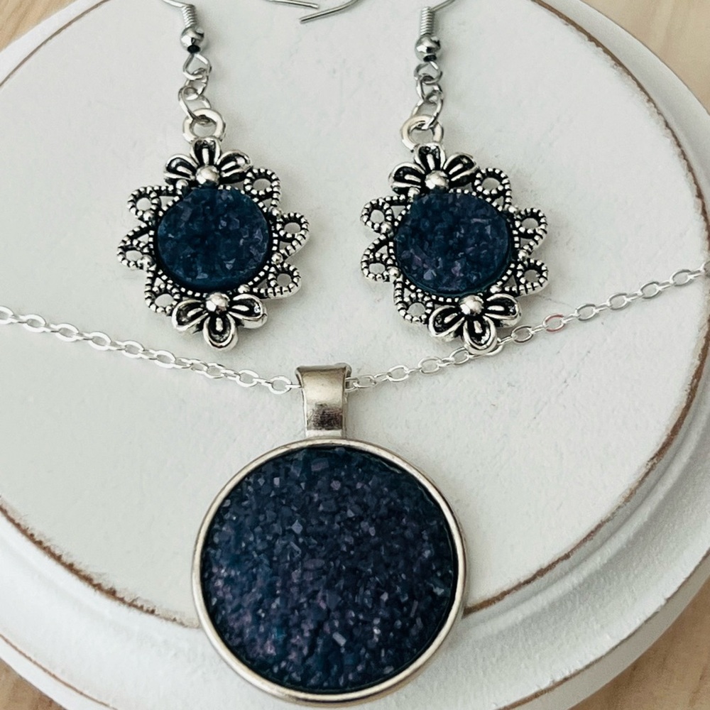 Silver and Blue Vintage-Inspired Earrings with Filigree